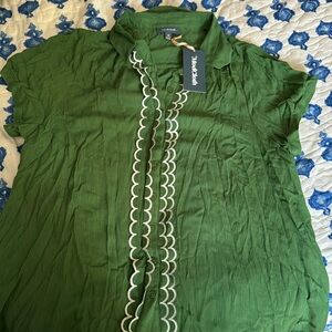 ModCloth green button down blouse with scallop details